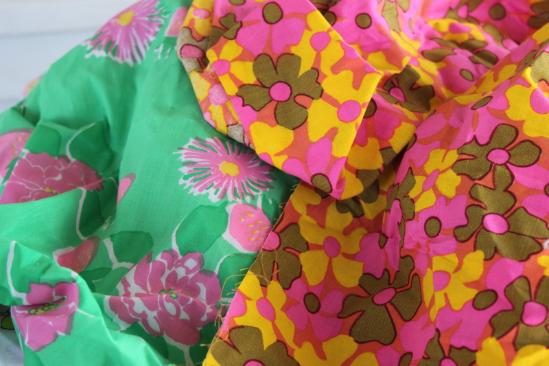 photo of large lot vintage scrap fabric, colorful prints for retro girly accessories, doll clothes etc #11