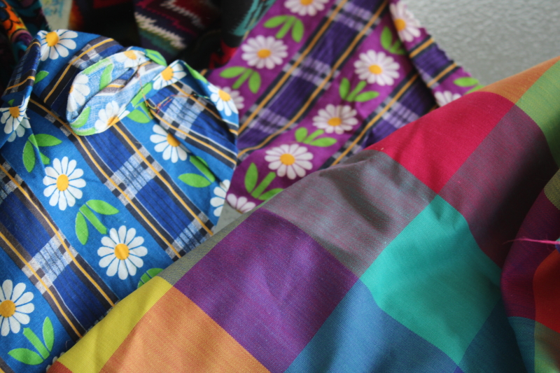photo of large lot vintage scrap fabric, colorful prints for retro girly accessories, doll clothes etc #12