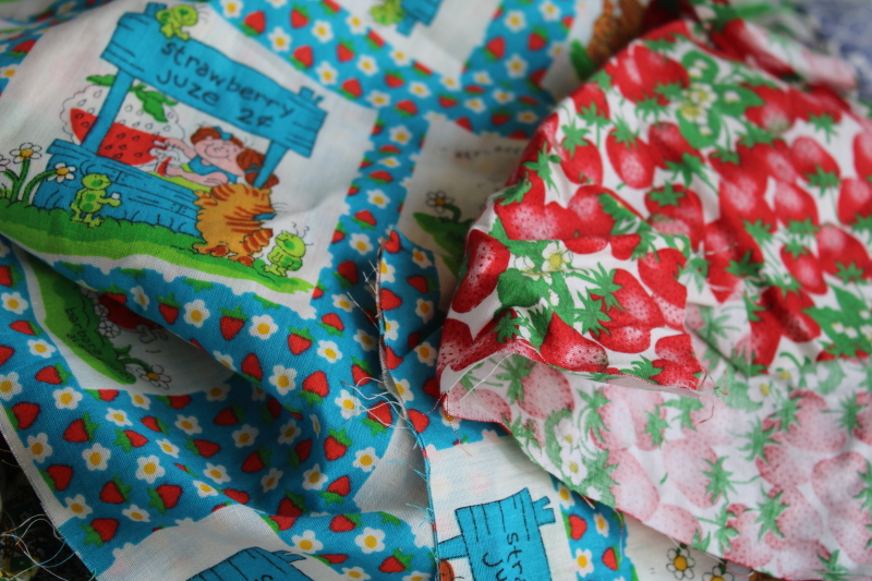 photo of large lot vintage scrap fabric, colorful prints for retro girly accessories, doll clothes etc #13