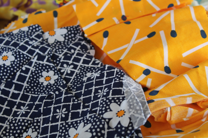 photo of large lot vintage scrap fabric, colorful prints for retro girly accessories, doll clothes etc #14