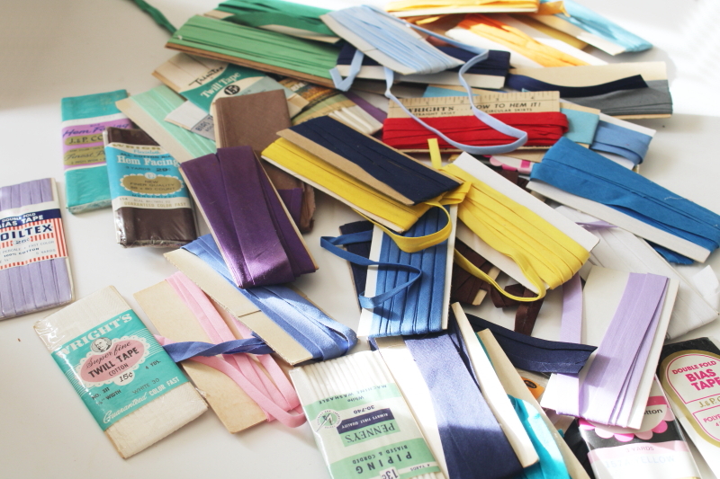 photo of large lot vintage seam binding tape, cotton & cotton poly blend many colors different brands  #1