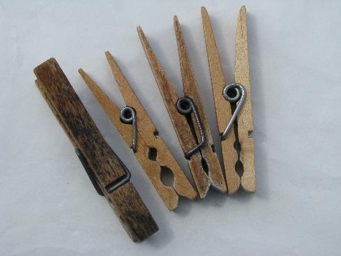 photo of large lot vintage wooden clothespins, primitive old hard wood #2