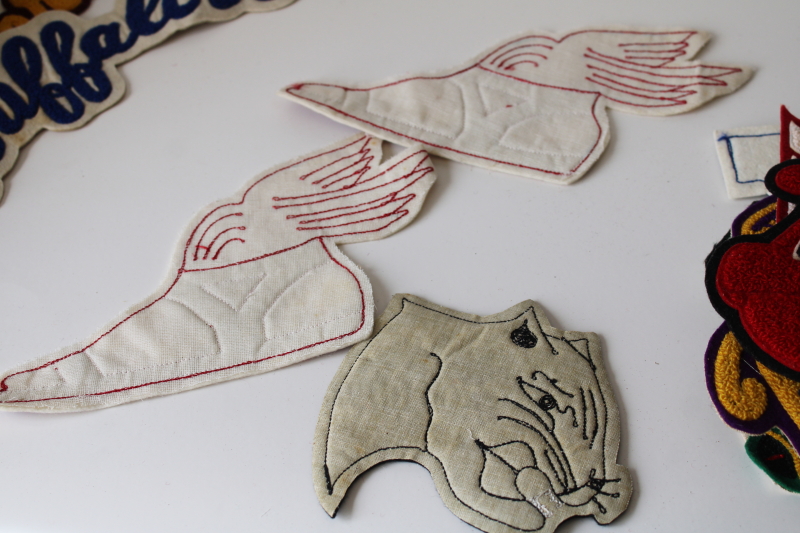 photo of large lot vintage wool felt & chenille patches varsity jacket team emblems etc  #2