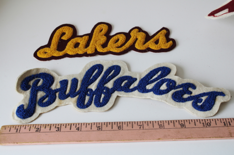 photo of large lot vintage wool felt & chenille patches varsity jacket team emblems etc  #3