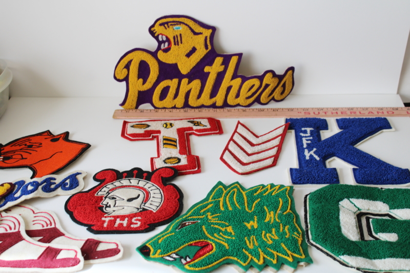 photo of large lot vintage wool felt & chenille patches varsity jacket team emblems etc  #5