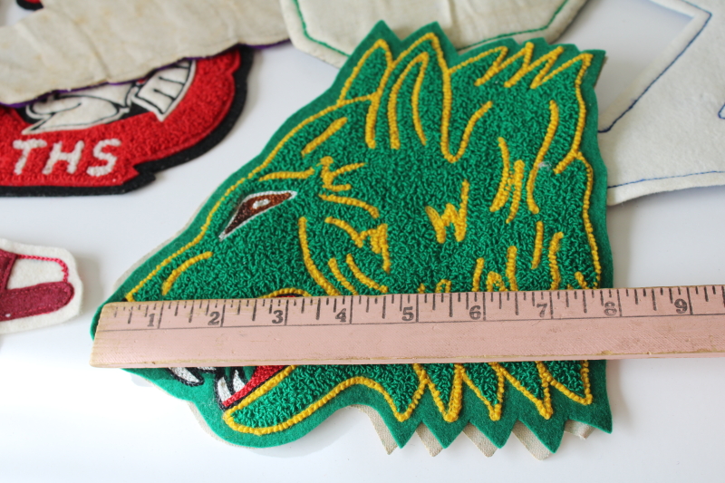 photo of large lot vintage wool felt & chenille patches varsity jacket team emblems etc  #8