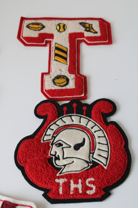photo of large lot vintage wool felt & chenille patches varsity jacket team emblems etc  #9