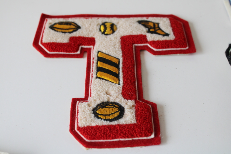 photo of large lot vintage wool felt & chenille patches varsity jacket team emblems etc  #11