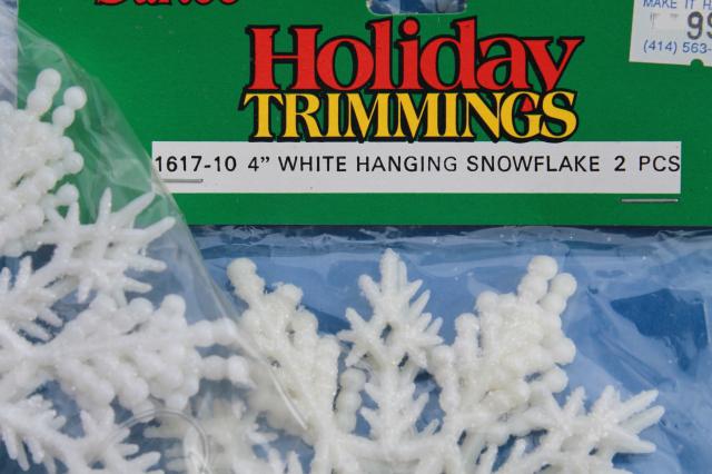 photo of large lot white Christmas glitter plastic snowflakes, retro ornaments sealed in pkgs #9