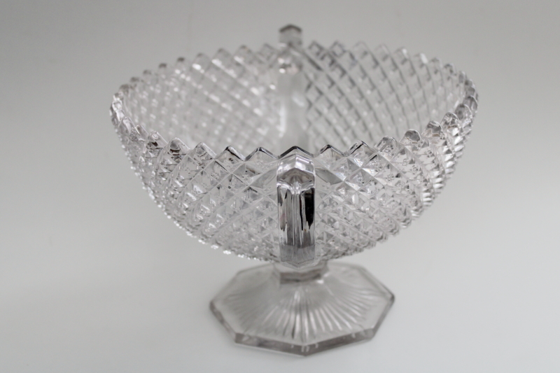 photo of large loving cup double handled bowl, vintage Westmoreland English hobnail crystal clear glass #2