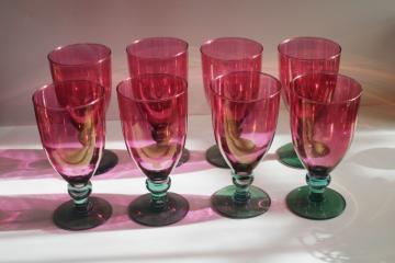 large luster glass goblets, watermelon tourmaline green pink iridescent water glasses 