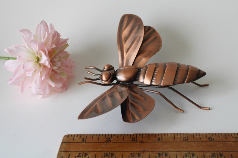 photo of large metal honey bee or insect figurine, copper tone finish rustic garden art  #1