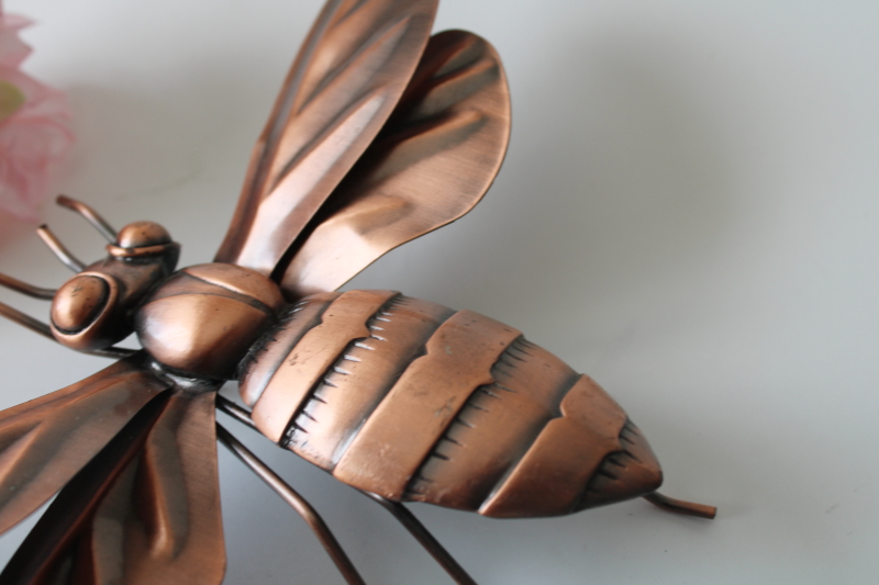 photo of large metal honey bee or insect figurine, copper tone finish rustic garden art  #2