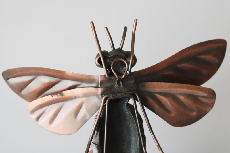 photo of large metal honey bee or insect figurine, copper tone finish rustic garden art  #4