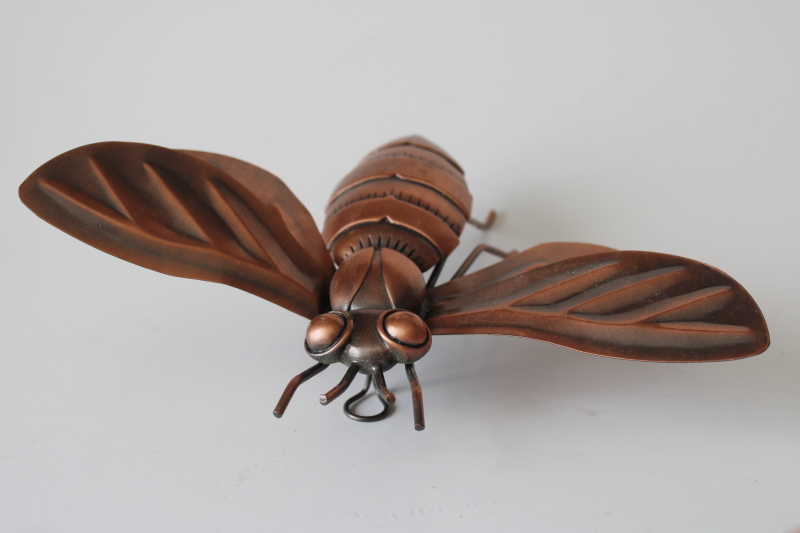 photo of large metal honey bee or insect figurine, copper tone finish rustic garden art  #5
