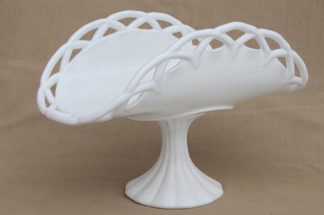 photo of large milk glass banana stand pedestal fruit bowl, vintage lace edge pattern #1