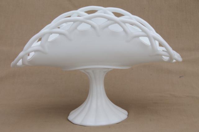 photo of large milk glass banana stand pedestal fruit bowl, vintage lace edge pattern #2