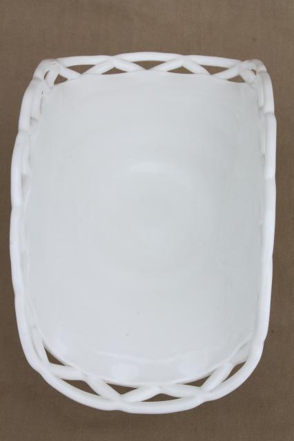 photo of large milk glass banana stand pedestal fruit bowl, vintage lace edge pattern #4