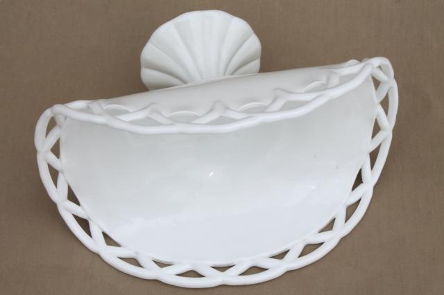 photo of large milk glass banana stand pedestal fruit bowl, vintage lace edge pattern #5