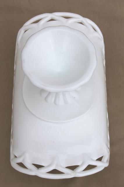 photo of large milk glass banana stand pedestal fruit bowl, vintage lace edge pattern #7