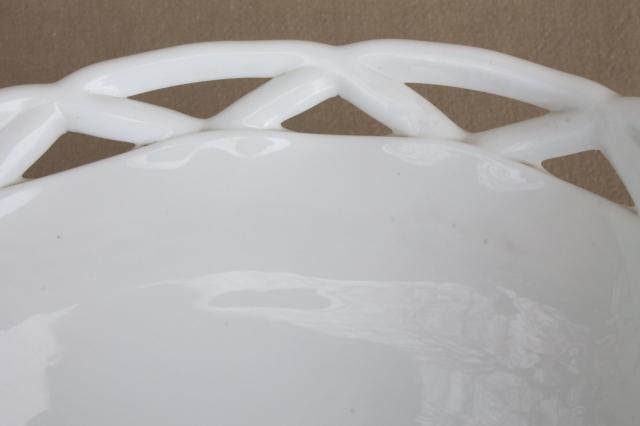 photo of large milk glass banana stand pedestal fruit bowl, vintage lace edge pattern #8