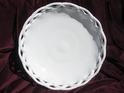 photo of large milk glass compote pedestal fruit bowl, vintage lace edge pattern #2