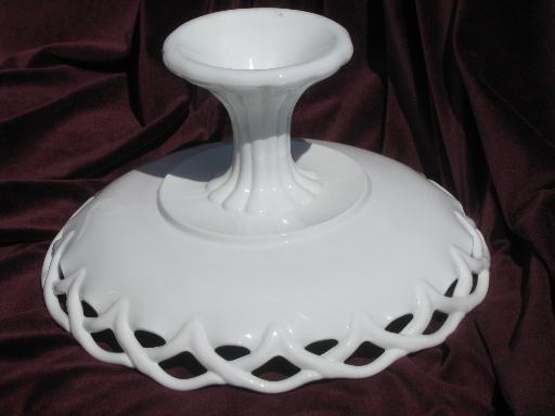 photo of large milk glass compote pedestal fruit bowl, vintage lace edge pattern #3