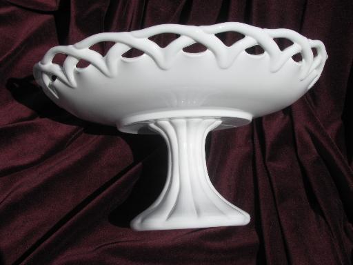 photo of large milk glass compote pedestal fruit bowl, vintage lace edge pattern #4