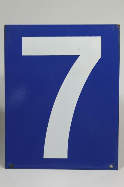 photo of large number sign, vintage industrial blue enamel metal gas station numbers, #6 or #7 #1