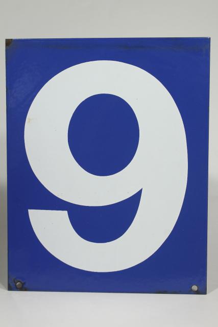 photo of large number sign, vintage industrial blue enamel metal gas station numbers, #8 or #9 #1