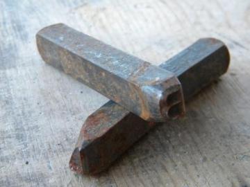 catalog photo of large old B and L steel letter stamps for initialing metal, wood, leather