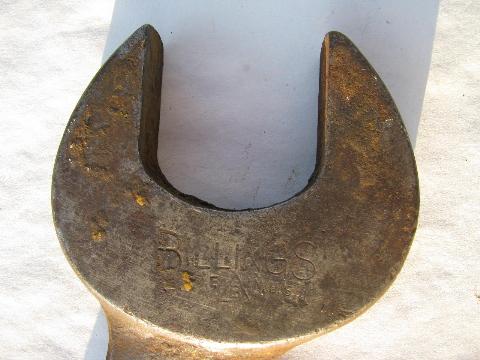 photo of large old Billings railroad & bridge open end wrench, 1-5/8'' & 1-1/2'' #2