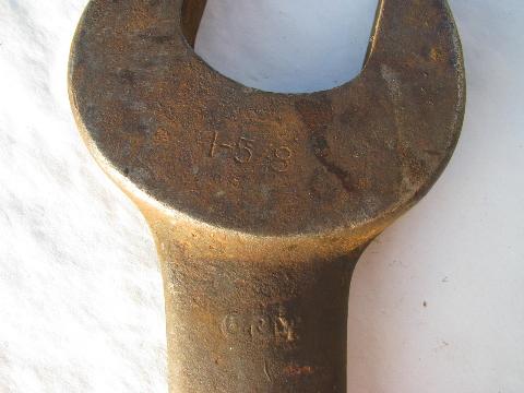 photo of large old Billings railroad & bridge open end wrench, 1-5/8'' & 1-1/2'' #4