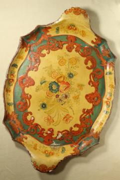 catalog photo of large old Japanese papier mache tray, shabby vintage chic serving tray