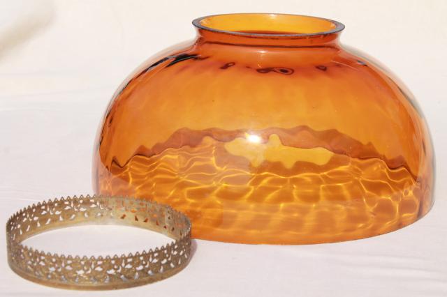photo of large old amber glass lampshade, vintage hand-blown glass shade for hanging light #3