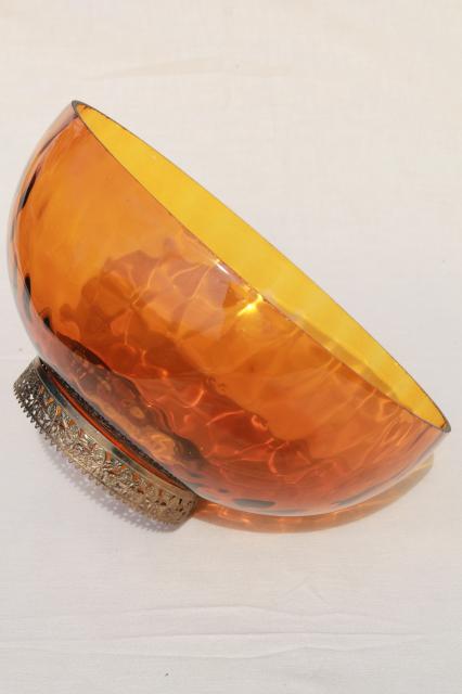 photo of large old amber glass lampshade, vintage hand-blown glass shade for hanging light #5