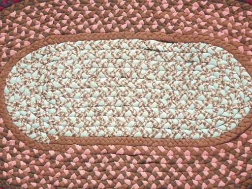 photo of large old braided rug, handmade vintage rag rug made of wool & poly fabric #2