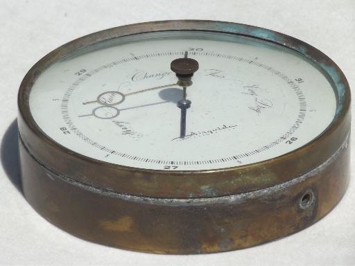 photo of large old brass Airguide barometer, vintage barometer looks rough but works #1