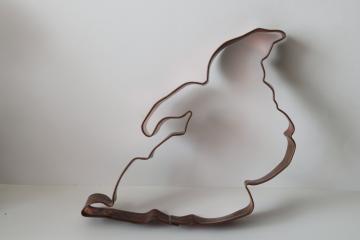 large old copper cookie cutter, Halloween witch, vintage kitchen ware 