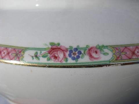 photo of large old cream or milk pitcher w/ pink roses border, vintage Knowles, Taylor china #3