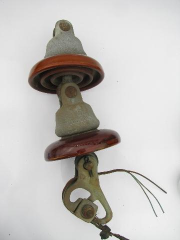 photo of large old farm pottery high power electricity supply pole insulators #1