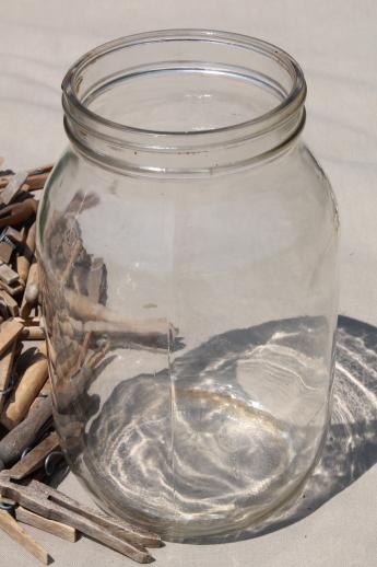 photo of large old gallon jar full of vintage clothespins, primitive wood clothespins lot #5