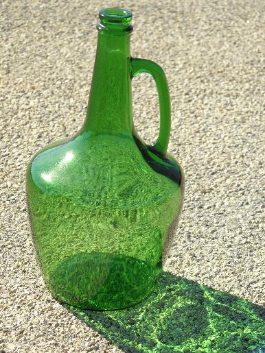 photo of large old green glass wine bottle w/ jug handle #1