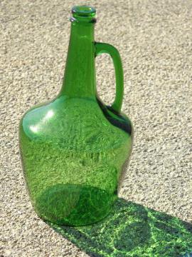 catalog photo of large old green glass wine bottle w/ jug handle