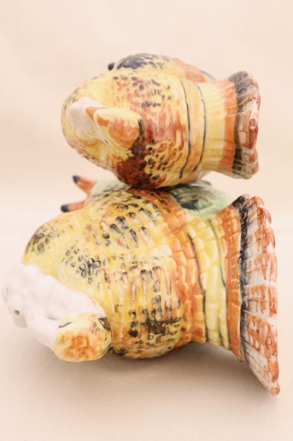 photo of large old hand painted china turkeys, vintage Thanksgiving table salt & pepper shakers #6