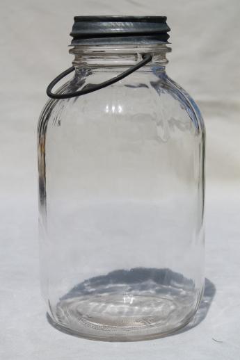 photo of large old pickle jars w/ wire bail handles, vintage Duraglas 2 qt canning jar lot #4