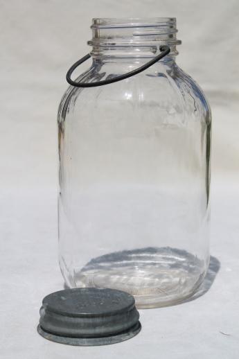 photo of large old pickle jars w/ wire bail handles, vintage Duraglas 2 qt canning jar lot #5