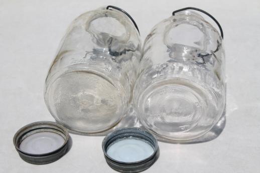 photo of large old pickle jars w/ wire bail handles, vintage Duraglas 2 qt canning jar lot #10