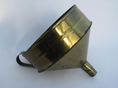 photo of large old primitive brass plated metal farm shop funnel #1