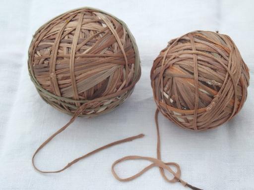 photo of large old rag balls made from silk stockings, shades of brown, buff, tan #1